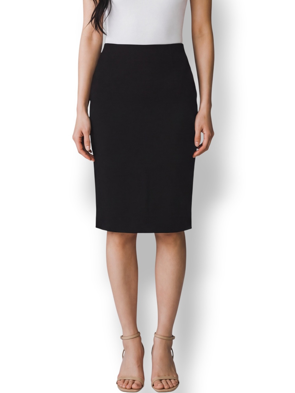 4/$20 Moda International Black Stretch Pencil Skirt Size 6 Knee Length Career